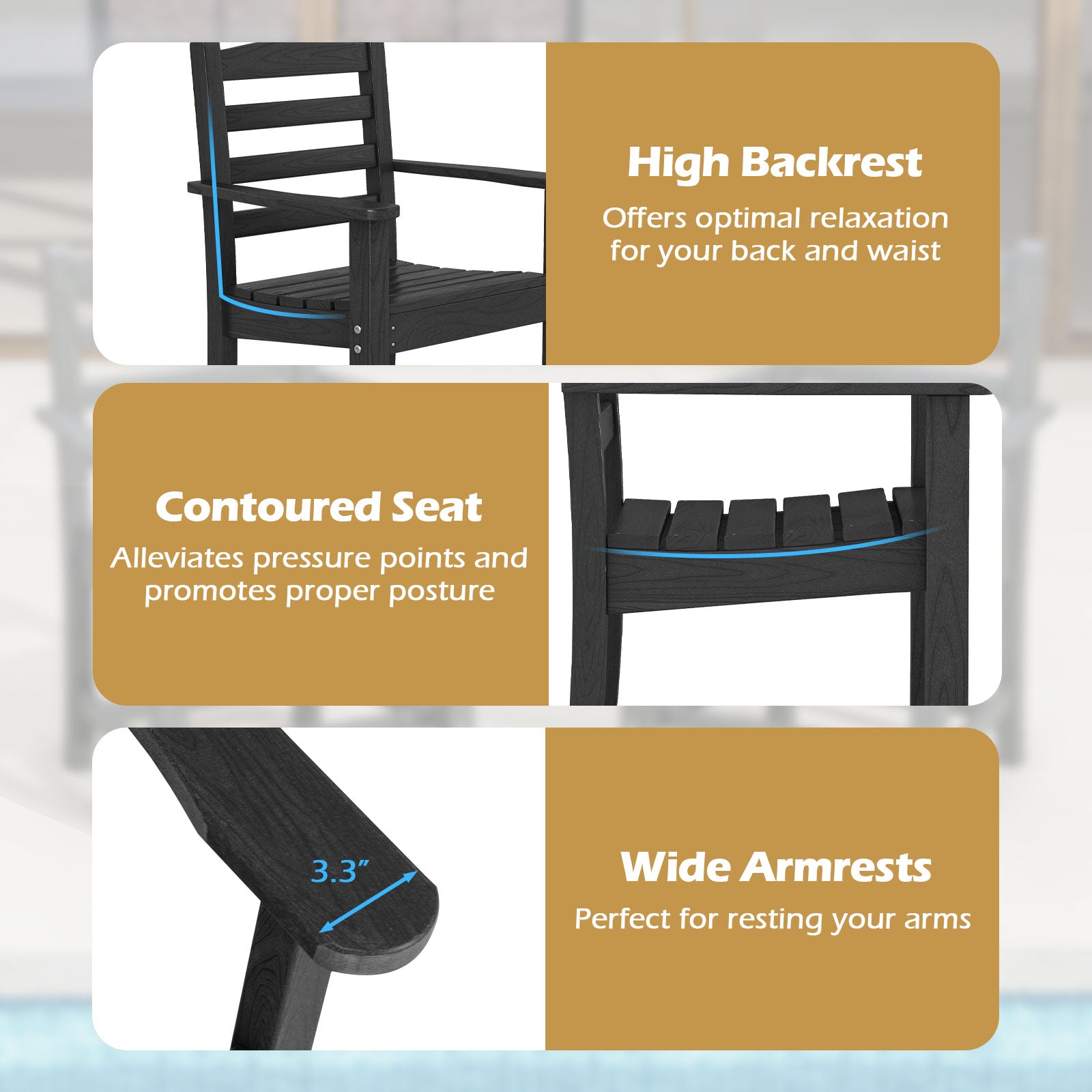 6 Pieces Patio Dining Bench Set Outdoor HDPE Weather Resistant Table and Chairs Set-Black