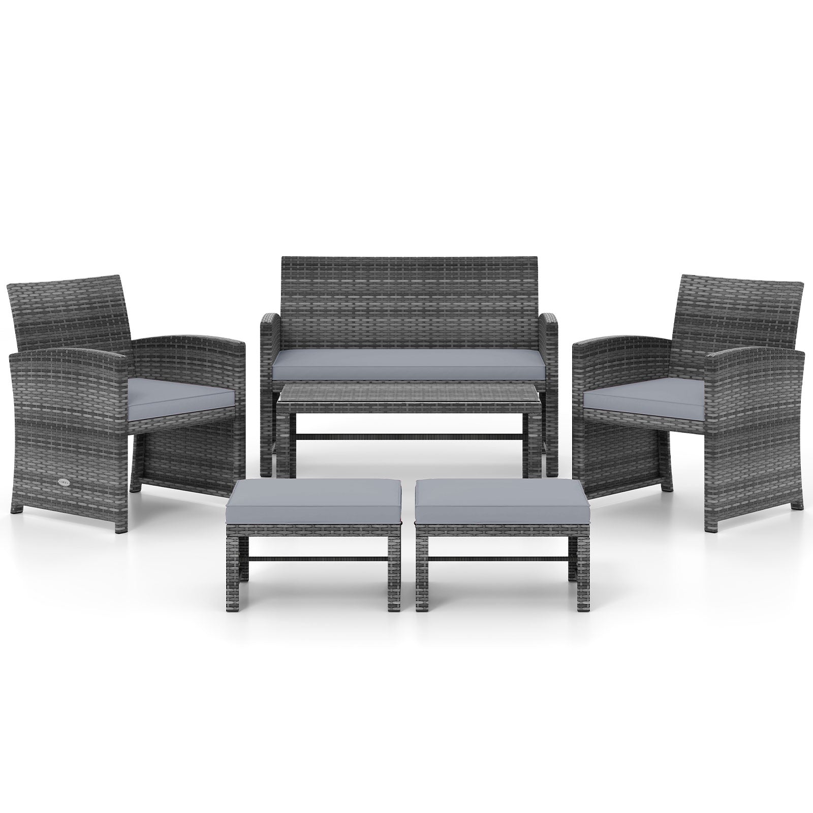 6 Pieces Patio Furniture Set Outdoor Sectional Conversation PE Rattan Sofa Set-Turquoise - Gray
