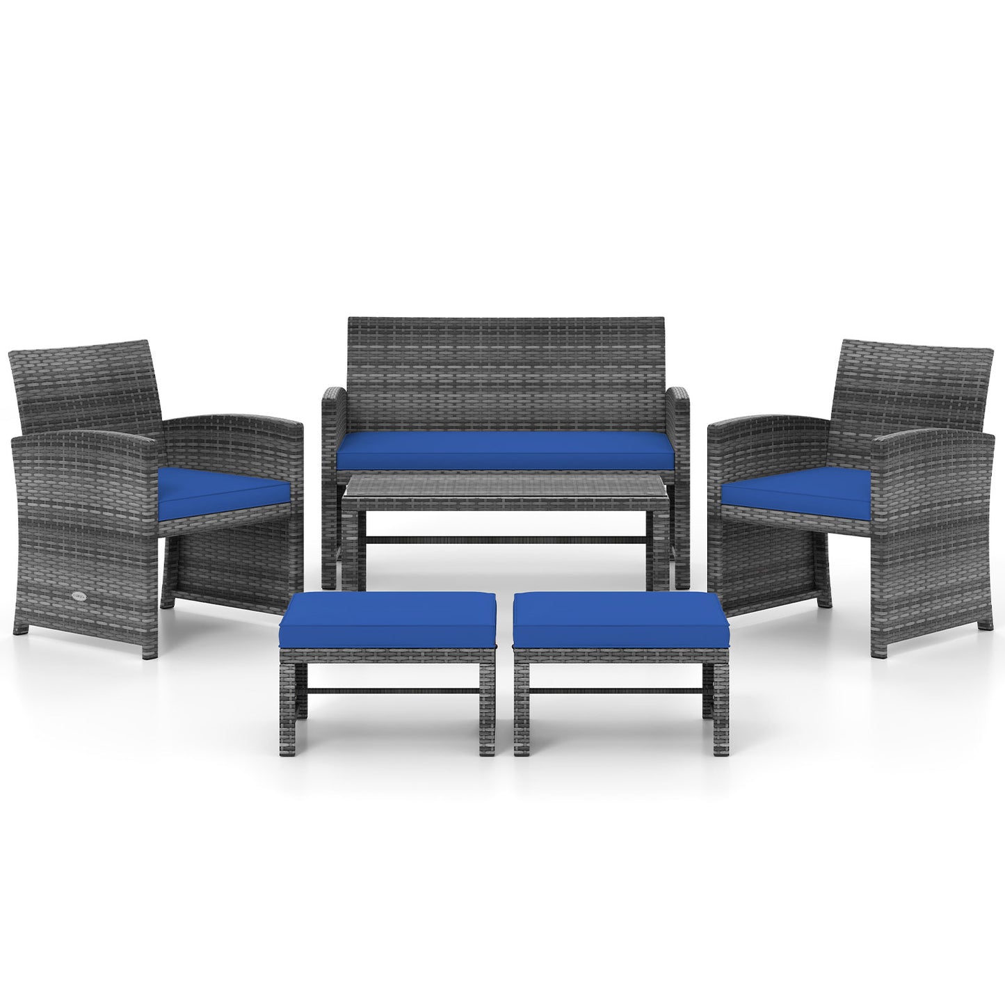 6 Pieces Patio Furniture Set Outdoor Sectional Conversation PE Rattan Sofa Set-Turquoise - Navy