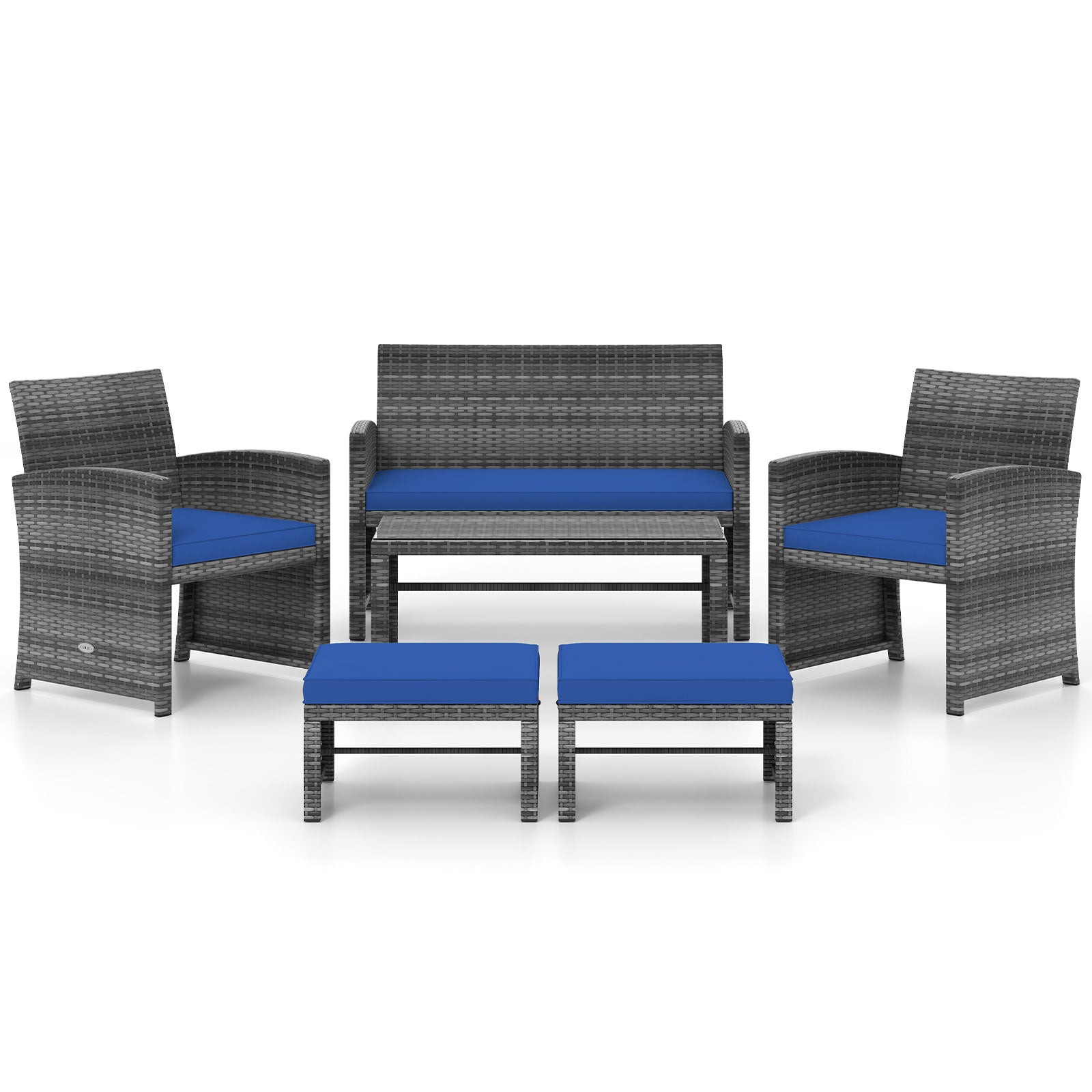 6 Pieces Patio Furniture Set Outdoor Sectional Conversation PE Rattan Sofa Set-Turquoise - Navy