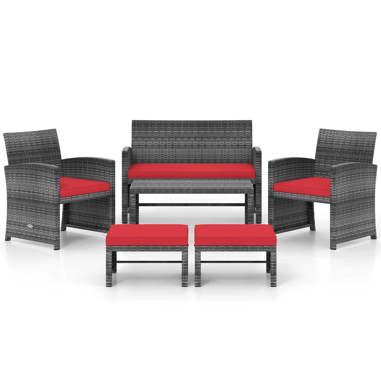 6 Pieces Patio Furniture Set Outdoor Sectional Conversation PE Rattan Sofa Set-Turquoise - Red