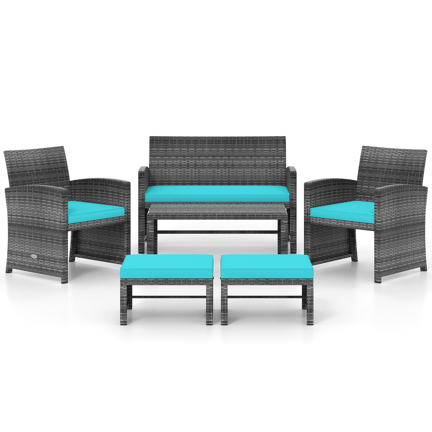 6 Pieces Patio Furniture Set Outdoor Sectional Conversation PE Rattan Sofa Set-Turquoise - Turquoise