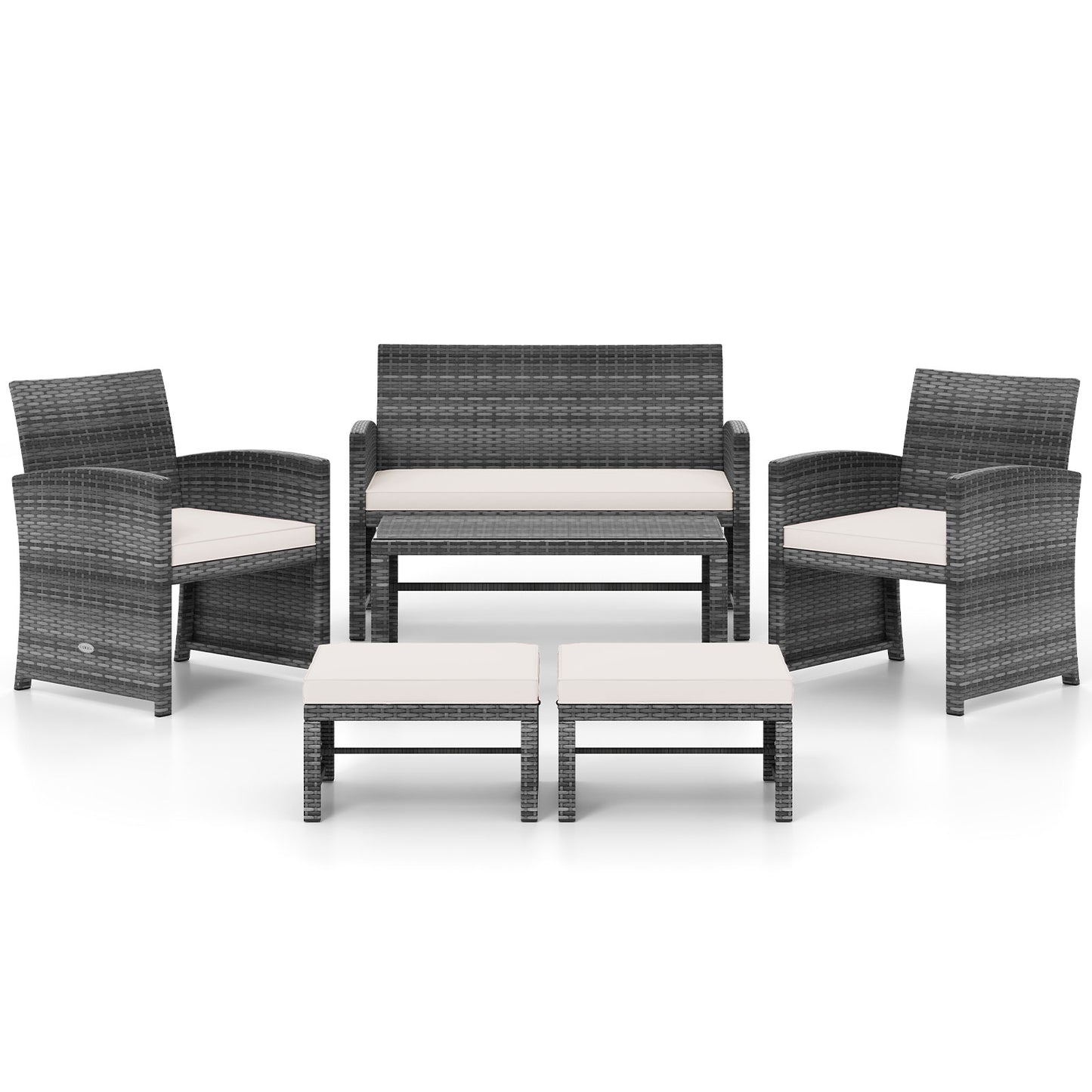 6 Pieces Patio Furniture Set Outdoor Sectional Conversation PE Rattan Sofa Set-Turquoise - White
