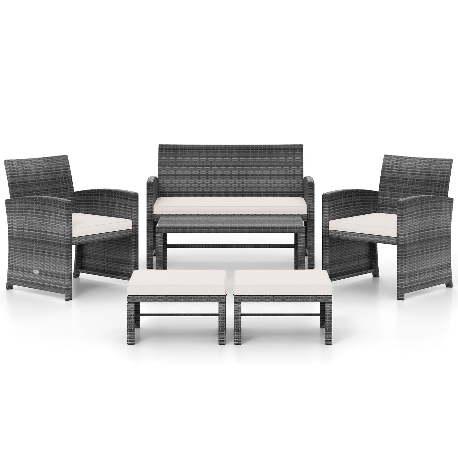 6 Pieces Patio Furniture Set Outdoor Sectional Conversation PE Rattan Sofa Set-Turquoise - White