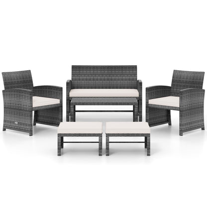 6 Pieces Patio Furniture Set Outdoor Sectional Conversation PE Rattan Sofa Set-Turquoise - White