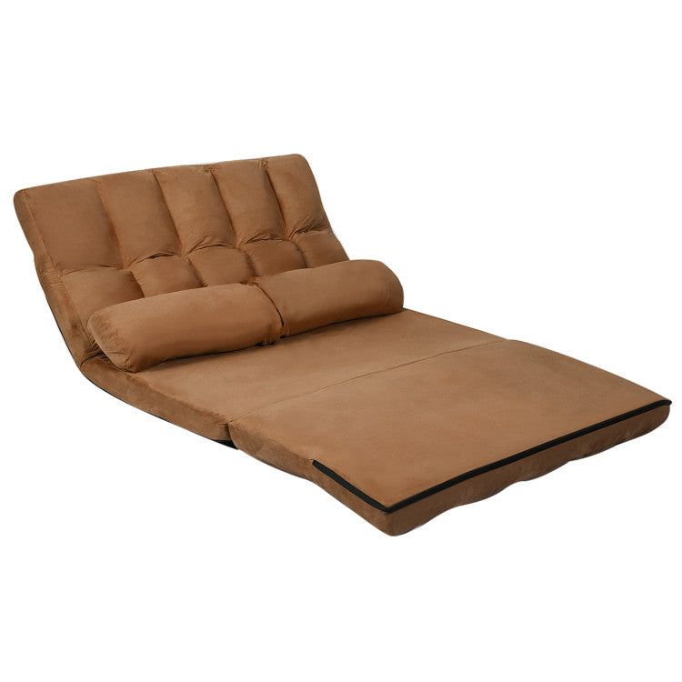 6-Position Foldable Floor Sofa Bed with Detachable Cloth Cover-Beige - Brown