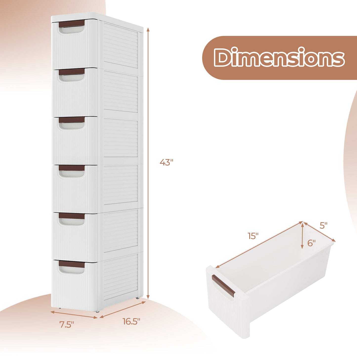 3/4/5/6-Drawer Rolling Organizer Unit Narrow Storage Cabinet with Built-In Wheels for Small Space-6-Drawer