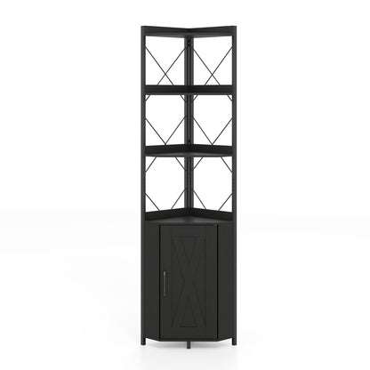6-Tier Corner Bookshelf with Cabinet 71" Tall Metal Frame