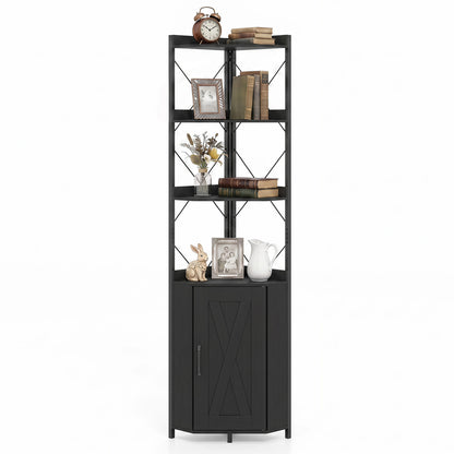 6-Tier Corner Bookshelf with Cabinet 71" Tall Metal Frame