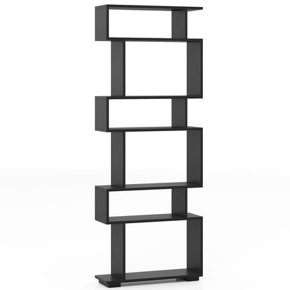 6-Tier Bookcase with Anti-Tipping Kit-Walnut - Black