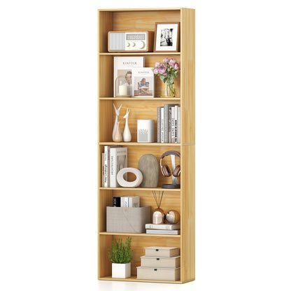 6-Tier Bookcase with 6 Open Shelves and Anti-Toppling Kits-Natural - Wood