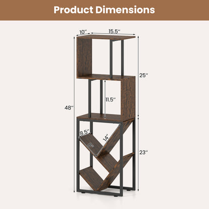 6-Tier Bookshelf Floor Standing Tree S-Shaped Geometric Bookcase with Open Shelves-Brown