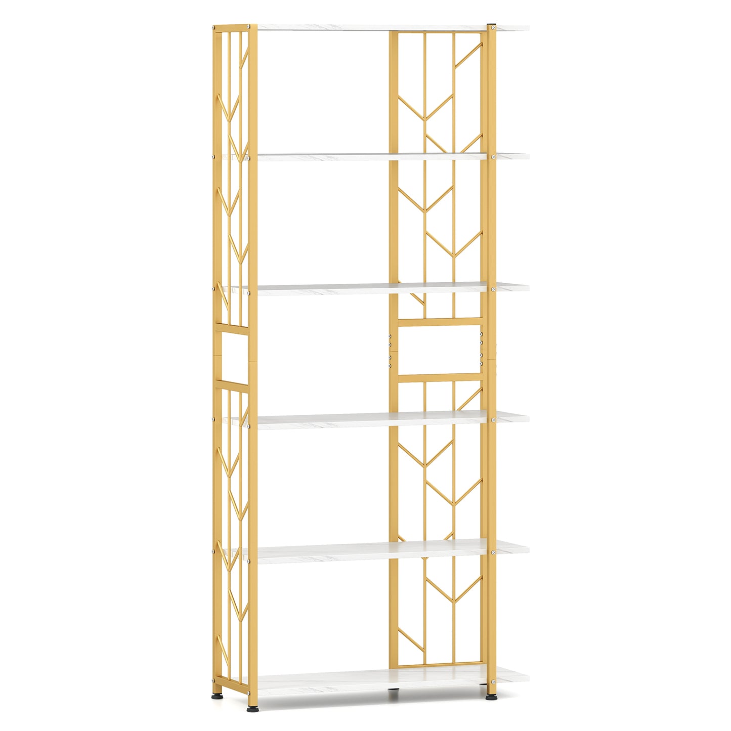 6-Tier Bookshelf Modern Geometric Bookcase with Heavy-duty Metal Frame and Anti-tipping Kits-White