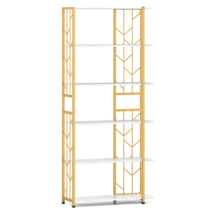 6-Tier Bookshelf Modern Geometric Bookcase with Heavy-duty Metal Frame and Anti-tipping Kits-White