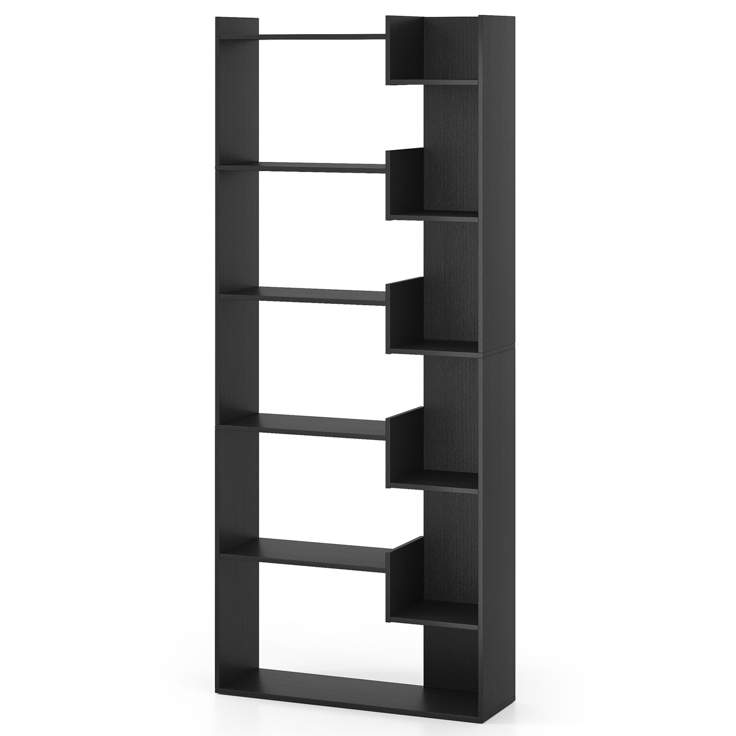 6-Tier Bookshelf Wooden Bookcase with 2 Anti-Tipping Kits Open Display Shelf-Rustic Brown - Black