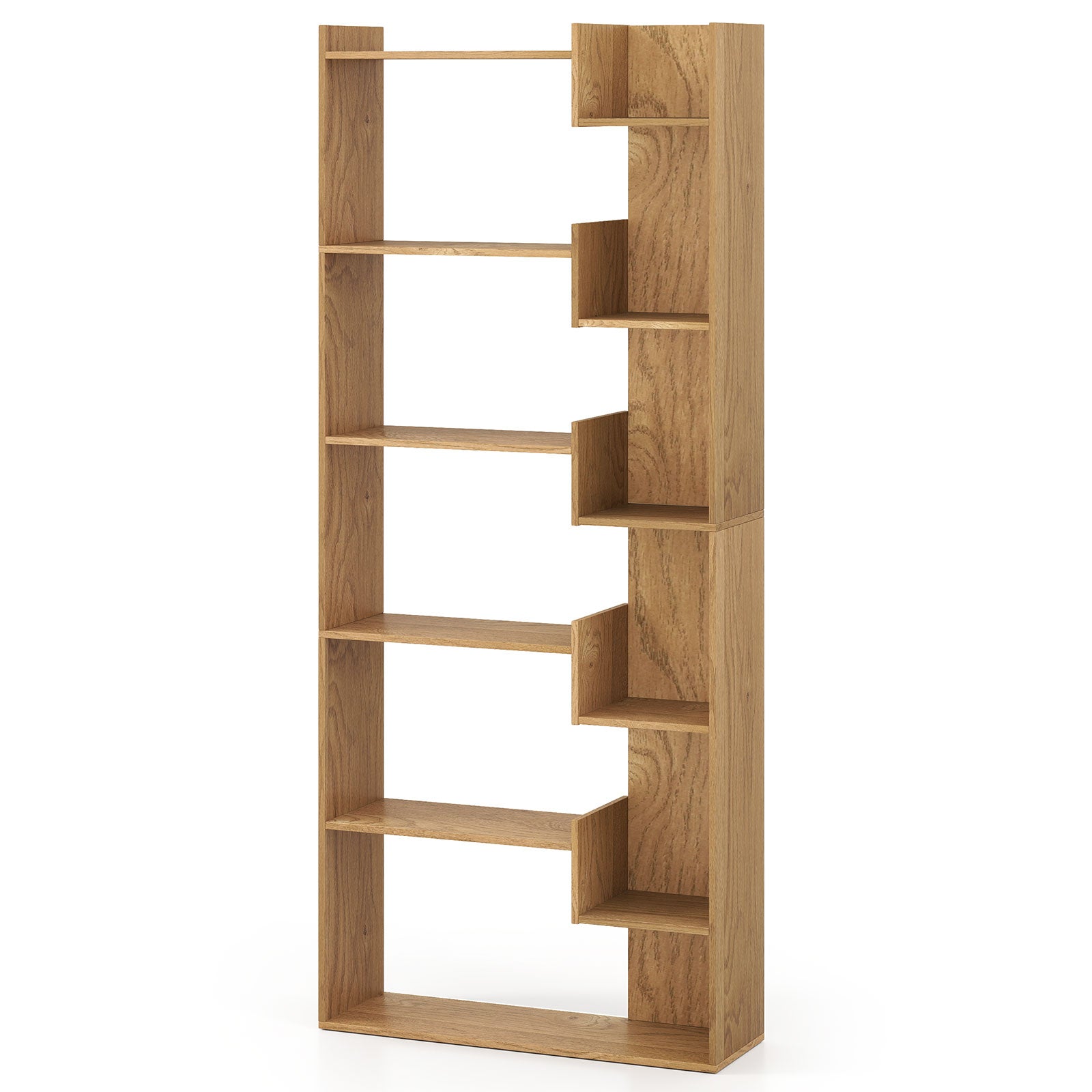 6-Tier Bookshelf Wooden Bookcase with 2 Anti-Tipping Kits Open Display Shelf-Rustic Brown - Natural