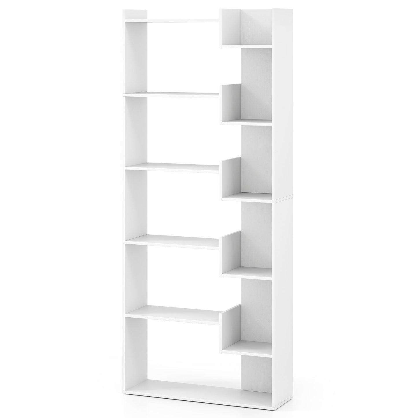 6-Tier Bookshelf Wooden Bookcase with 2 Anti-Tipping Kits Open Display Shelf-Rustic Brown - White