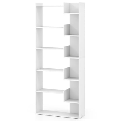6-Tier Bookshelf Wooden Bookcase with 2 Anti-Tipping Kits Open Display Shelf-Rustic Brown - White
