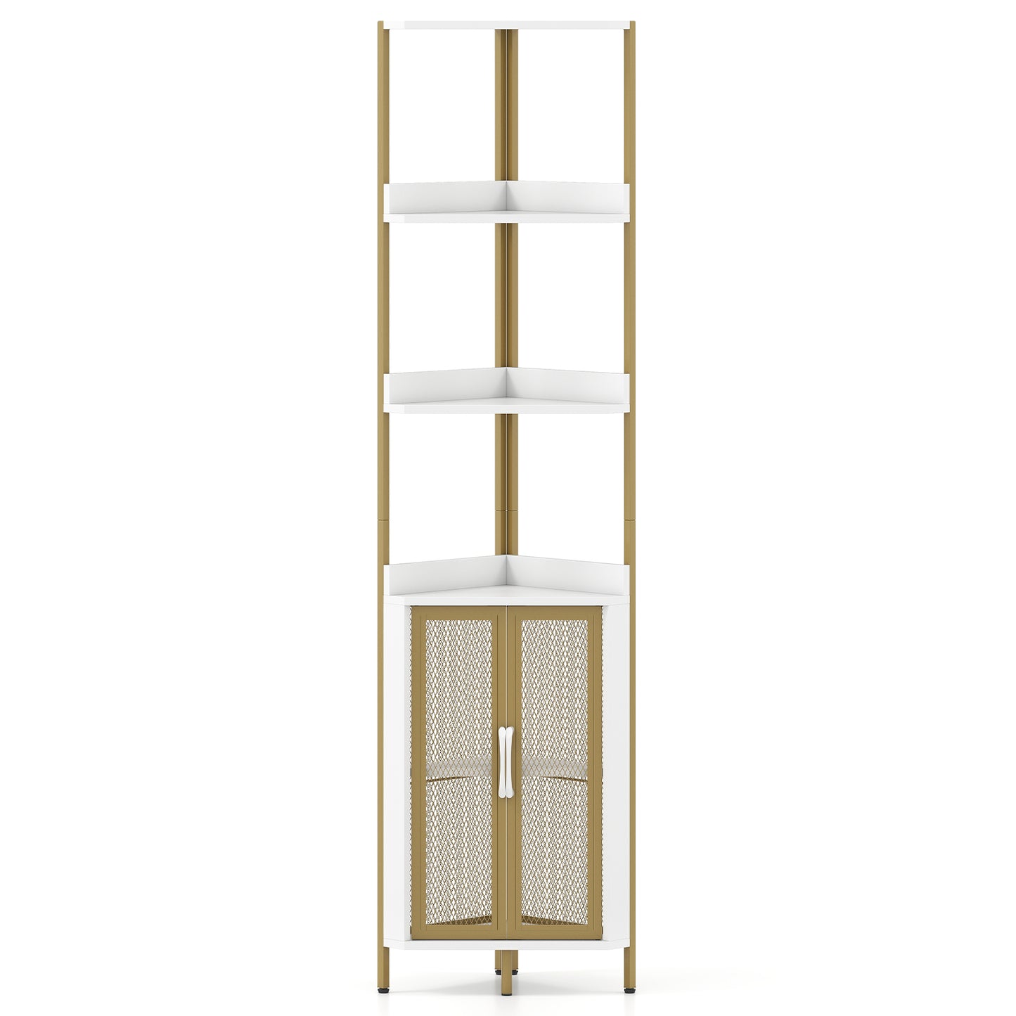 6-Tier Corner Shelf 67 Inches Tall Corner Bookshelf with Cabinet Industrial Bookcase-White