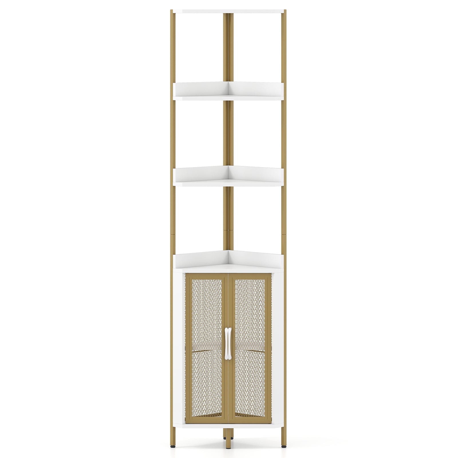 6-Tier Corner Shelf 67 Inches Tall Corner Bookshelf with Cabinet Industrial Bookcase-White