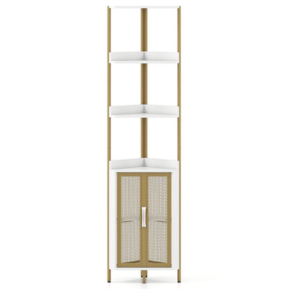 6-Tier Corner Shelf 67 Inches Tall Corner Bookshelf with Cabinet Industrial Bookcase-White