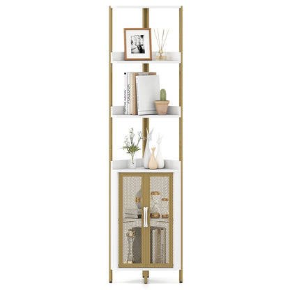 6-Tier Corner Shelf 67 Inches Tall Corner Bookshelf with Cabinet Industrial Bookcase-White