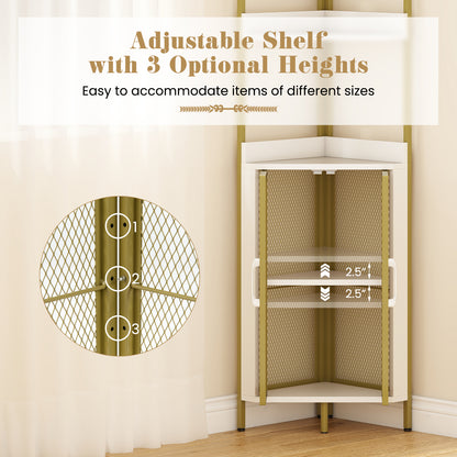 6-Tier Corner Shelf 67 Inches Tall Corner Bookshelf with Cabinet Industrial Bookcase-White
