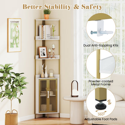 6-Tier Corner Shelf 67 Inches Tall Corner Bookshelf with Cabinet Industrial Bookcase-White