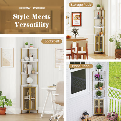 6-Tier Corner Shelf 67 Inches Tall Corner Bookshelf with Cabinet Industrial Bookcase-White