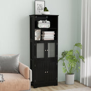 6-Tier Freestanding Bathroom Cabinet with 2 Open Compartments and Adjustable Shelves-Black