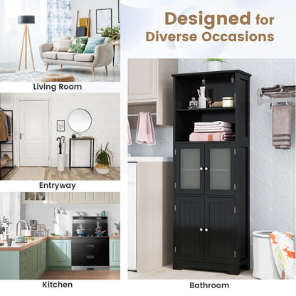 6-Tier Freestanding Bathroom Cabinet with 2 Open Compartments and Adjustable Shelves