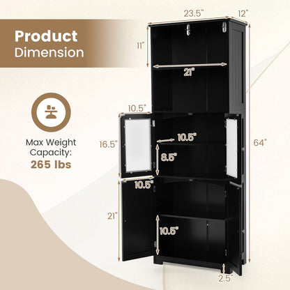 6-Tier Freestanding Bathroom Cabinet with 2 Open Compartments and Adjustable Shelves