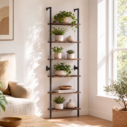 6-Tier Ladder Bookshelf with Metal Frame