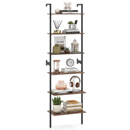 6-Tier Ladder Bookshelf with Metal Frame