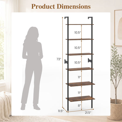 6-Tier Ladder Bookshelf with Metal Frame