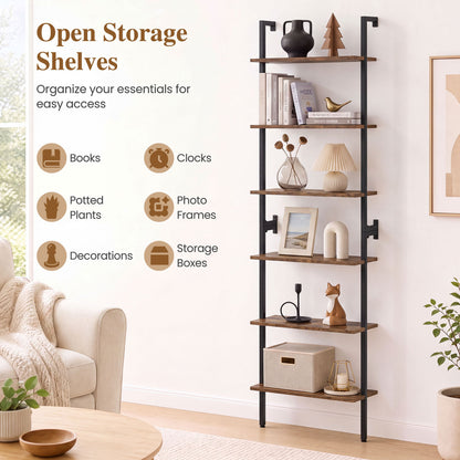 6-Tier Ladder Bookshelf with Metal Frame