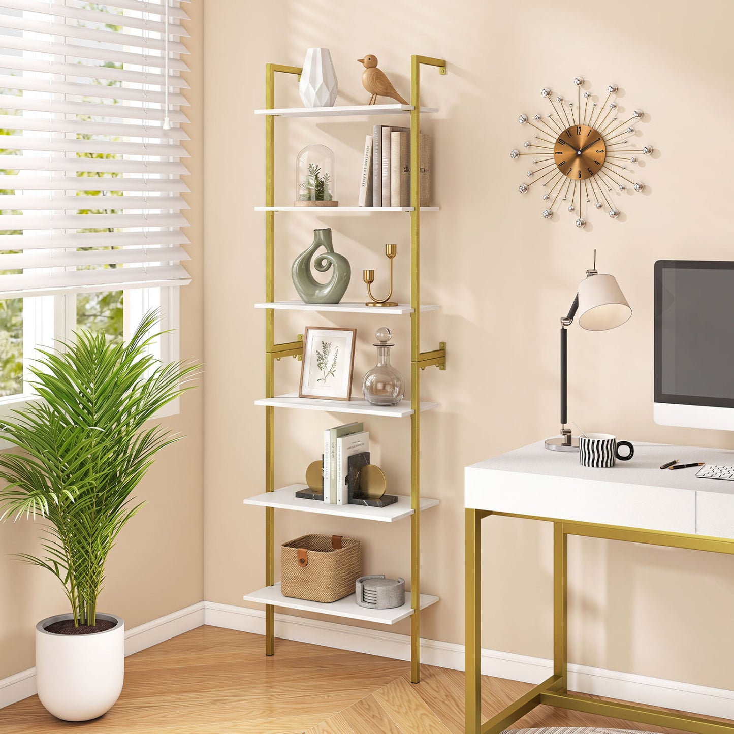 6-Tier Ladder Bookshelf with Metal Frame