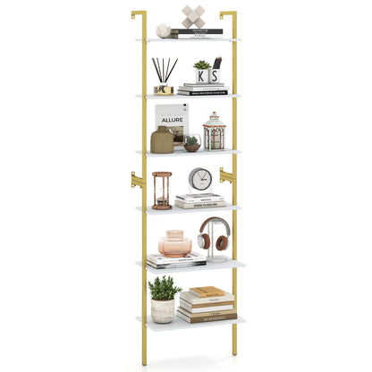 6-Tier Ladder Bookshelf with Metal Frame