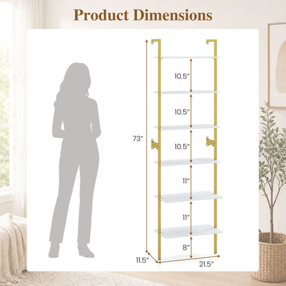 6-Tier Ladder Bookshelf with Metal Frame