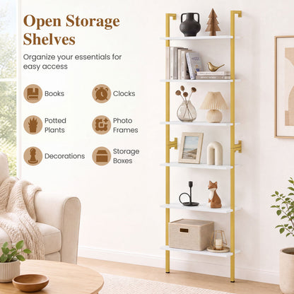 6-Tier Ladder Bookshelf with Metal Frame