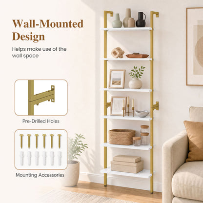 6-Tier Ladder Bookshelf with Metal Frame