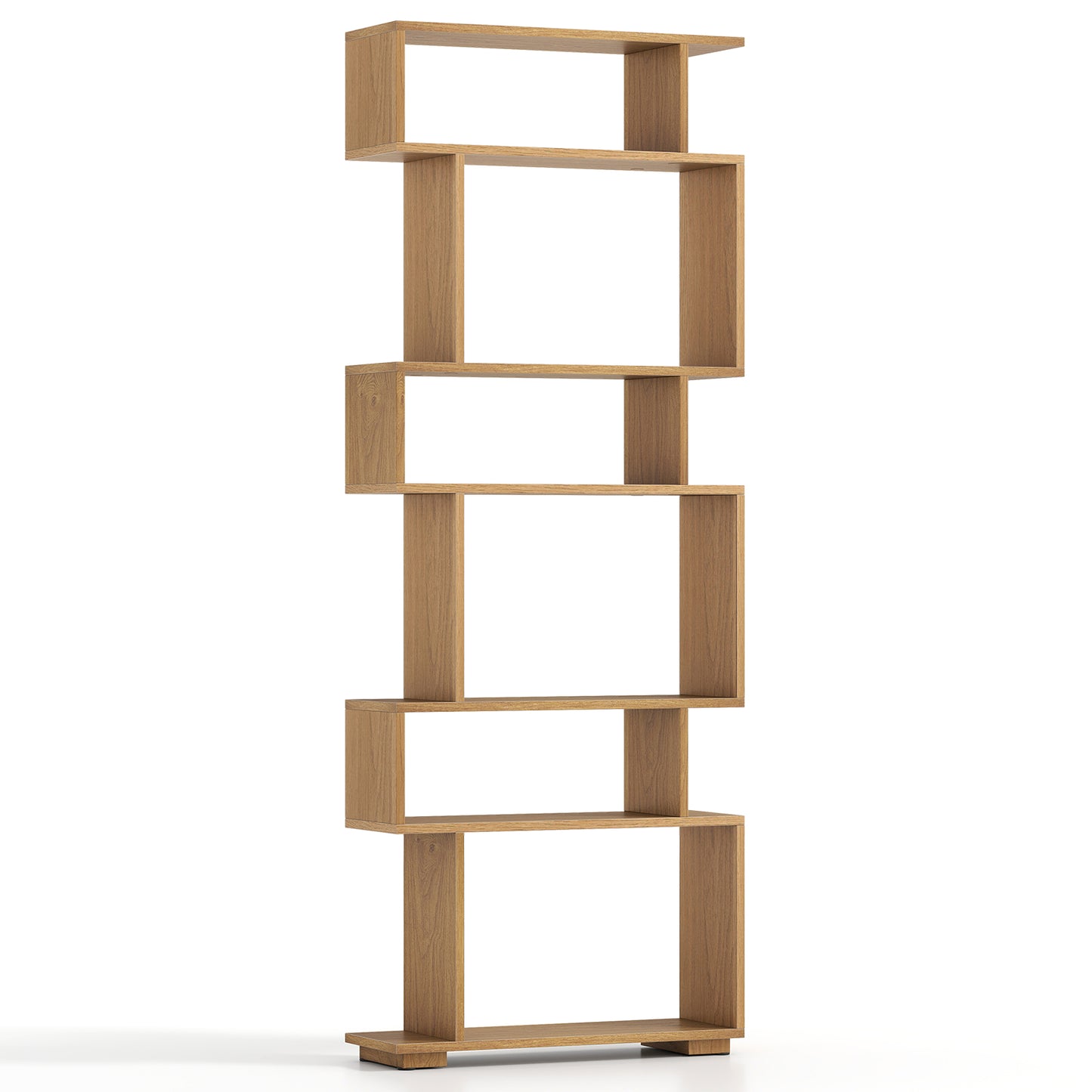 6-Tier Geometric Bookshelf with 2 Anti-Tipping Kits for Home Office-Natural - Natural