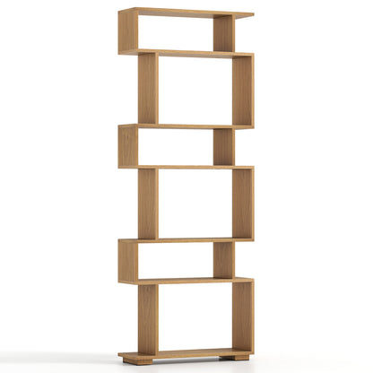 6-Tier Geometric Bookshelf with 2 Anti-Tipping Kits for Home Office-Natural - Natural