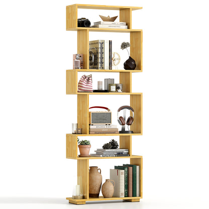 6-Tier Geometric Bookshelf with 2 Anti-Tipping Kits for Home Office-Natural - Wood