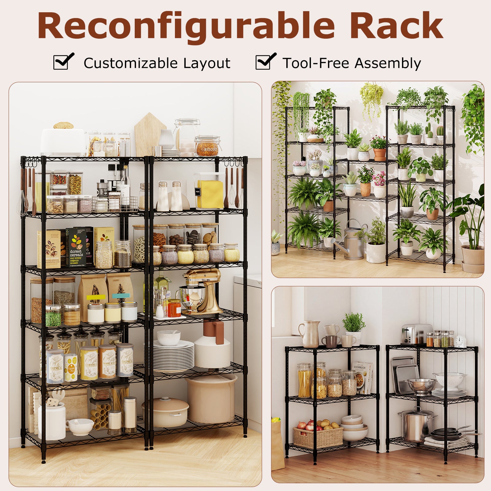 6-Tier Metal Storage Shelving Unit with V-Shaped Wire Rack and 900 LBS Capacity-Black