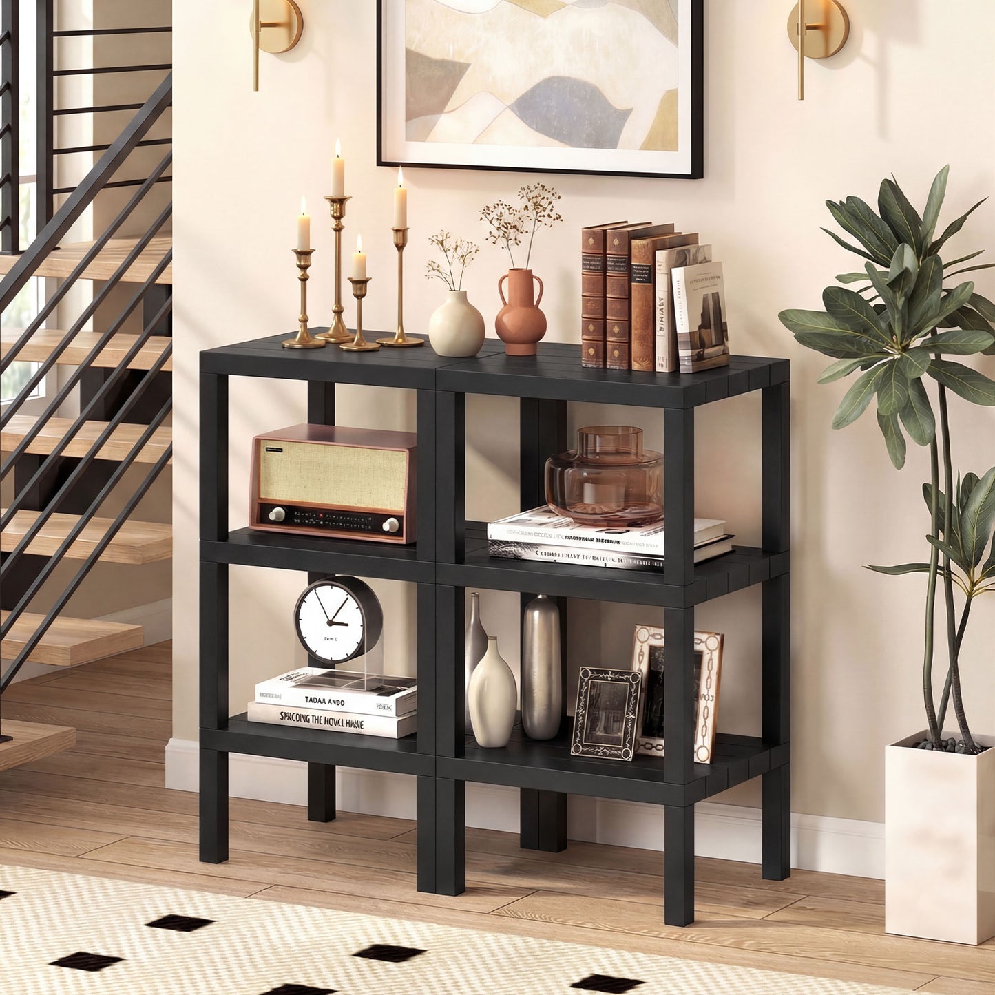6-Tier Plastic Modular Storage Shelves for Living Room and Kitchen-Black