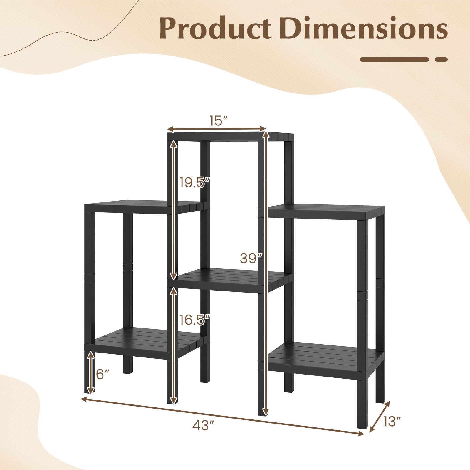 6-Tier Plastic Modular Storage Shelves for Living Room and Kitchen-Black