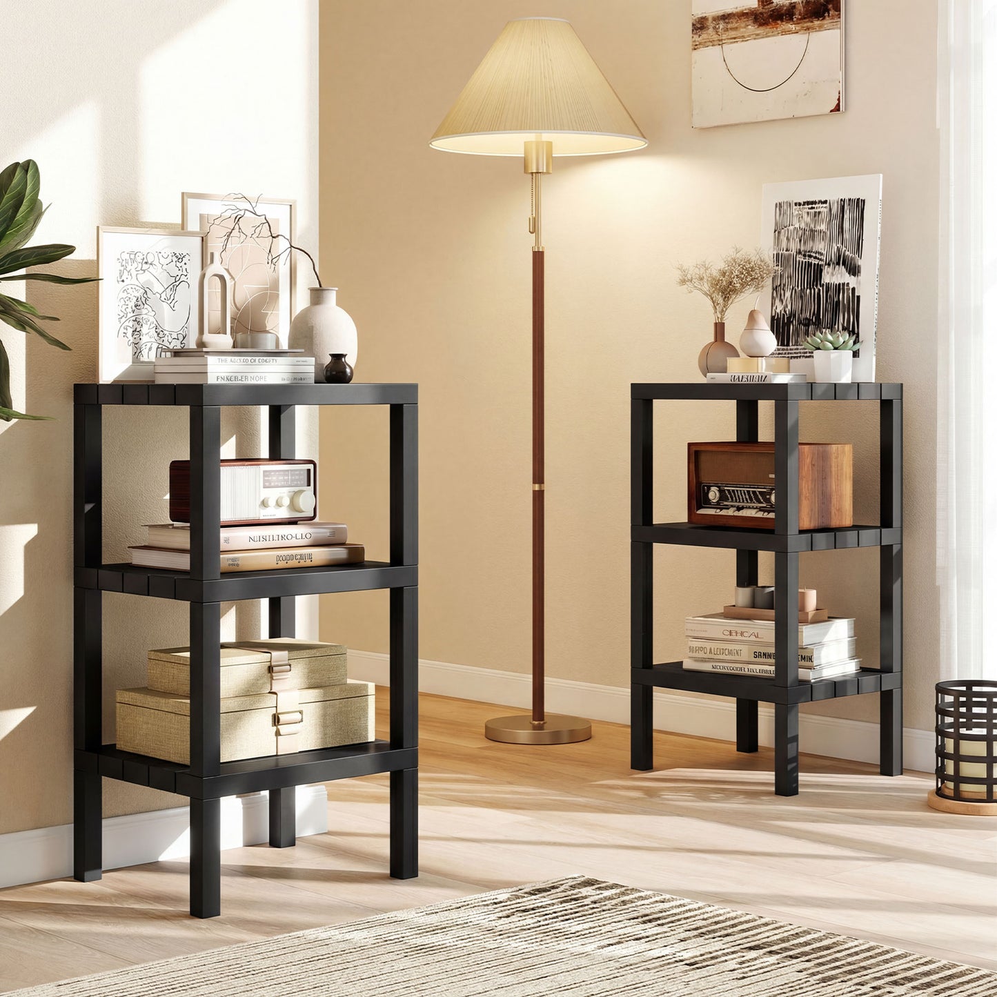 6-Tier Plastic Modular Storage Shelves for Living Room and Kitchen-Black