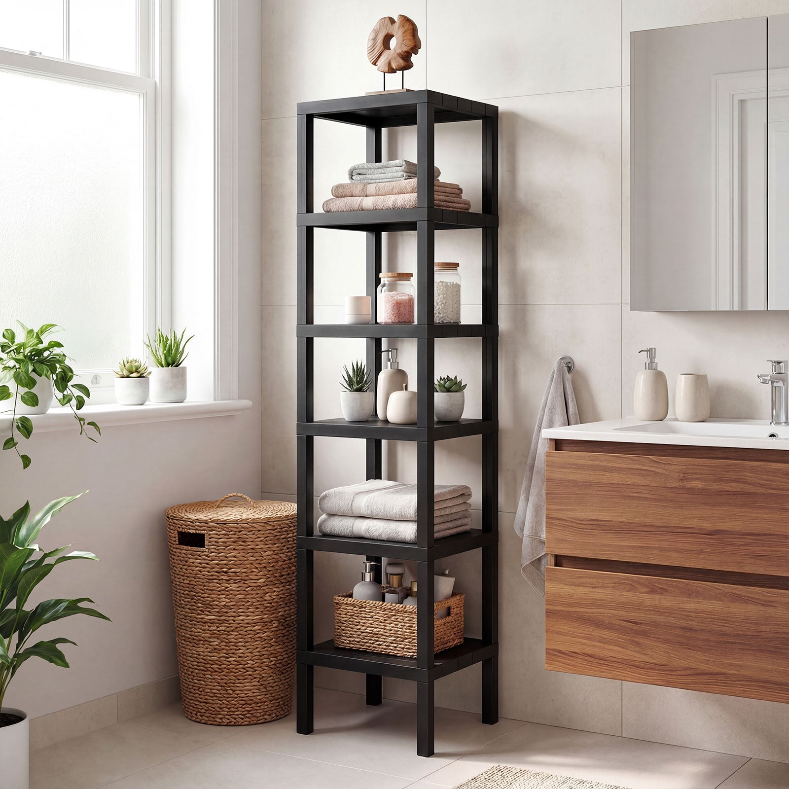6-Tier Plastic Modular Storage Shelves for Living Room and Kitchen-Black