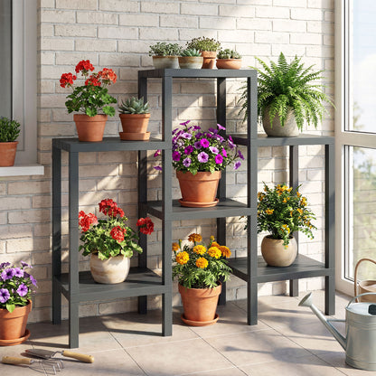 6-Tier Plastic Modular Storage Shelves for Living Room and Kitchen-Gray